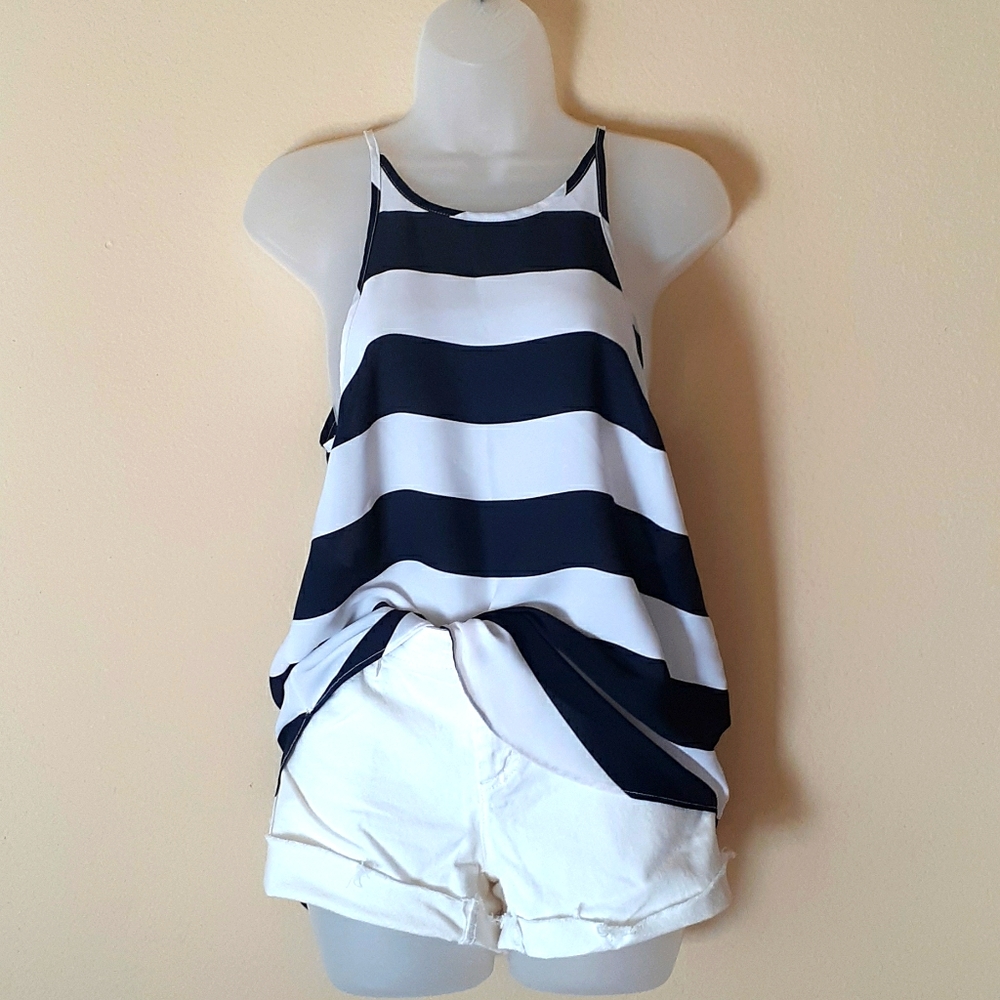 Navy & White Wide Striped Tank